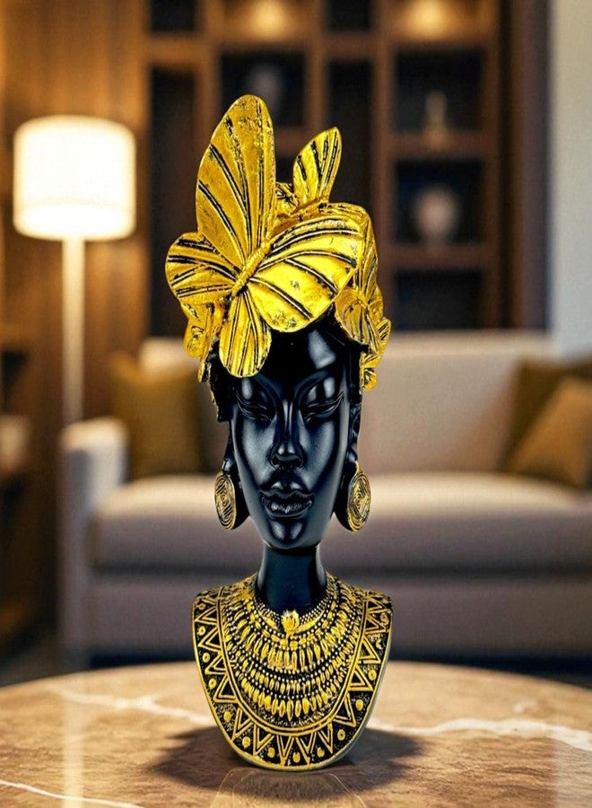 Bianco Golden Butterfly Goddess Bust Polyresin Showpiece 26 cm African Queen Figurine Black & Gold Statue for Home Decor Living Room Office Table Gift | Tabletop Decorative Showpiece - Image 1